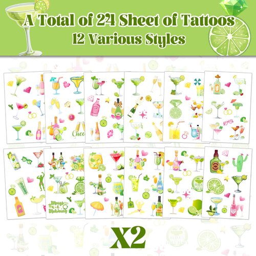 224 PCS Margs and Matrimony Temporary Tattoos Stickers Margarita Lemon Cocktail Tattoos Stickers for Bachelorette Party Favors, Birthday Decorations, and Gifts