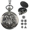 Banloga D&D Dice Set,7PCS Metal Dice Set for Dungeons and Dragons,Mini Dice Set with Pocket Watch Case,Role Playing Board Games Accessories (Dragon, Ancient Silver)