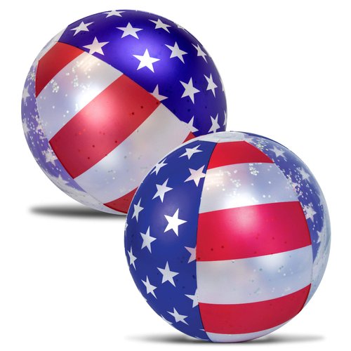 POZA USA Inflatable Beach Balls - Luxurious Beach, Pool Ball Filled with Sparkly Silver Stars Confetti, Cool USA Flag Design Big Beach Ball, Great Beach Ball for Pool Party Decorations or Beach Games