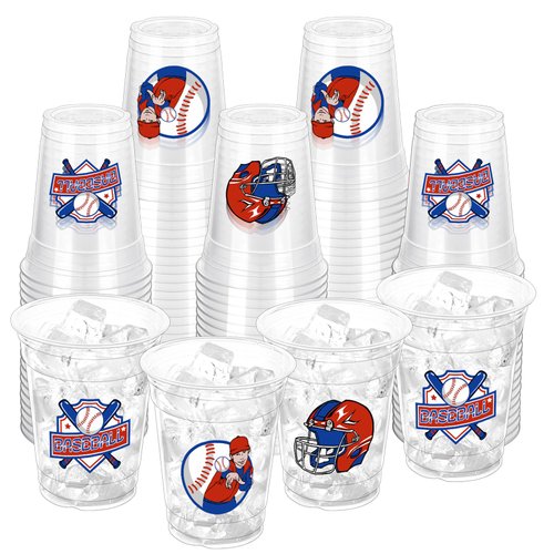 ZCPTZ 100 Pcs Baseball Plastic Cups, 12 oz Baseball Party Cups Reusable Disposable Baseball Drinking Cup for Hot Cold Drink Wine Coffee Baseball Theme Party Favors Baseball Game Party Supplies