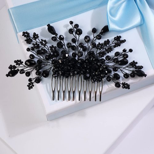Missgrace Women Bridal Wedding Handmade Black Crystals Side Hair Comb Special Occasion Headpiece Black Women Hair Accessories