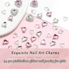 RODAKY 44PSC Pink Nail Charms Valentine's Day 3D Heart Charms with Rhinestone Silver Heart Nail Art Jewelry Shiny Nail Decoration Accessories for Women and Girls