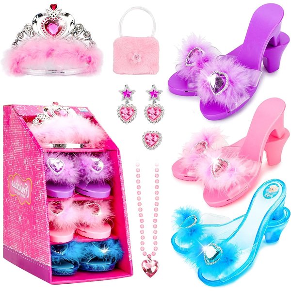 Princess Shoes and Girls Purse Jewelry Toys, Princess Dress Up Clothes for Little Girls, Toddler Dress Up Shoes, Crown Necklace Earrings, Ring, Girls Toys for Little Girls 3,4,5Years Old