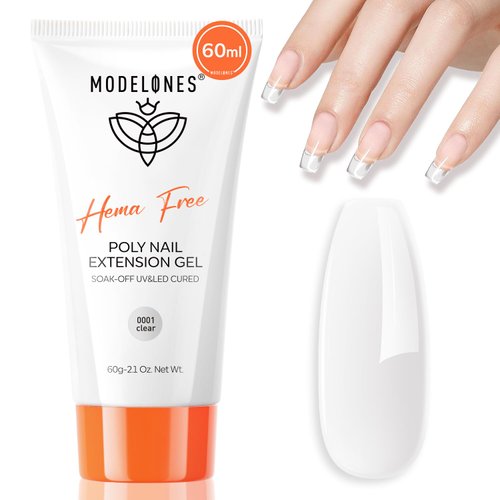 Modelones Poly Gel, Hema-Free 60ML Clear Poly Extension Gel Nail Strengthener Enhancement Thickening Natural Wearing Nail Builder Overlays Gel Nail Art Home DIY Salon