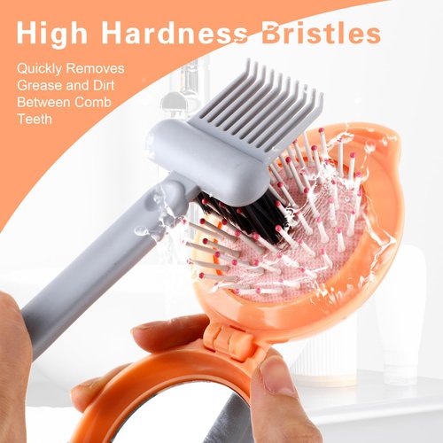 2-in-1 Comb Cleaning Tool, Hair Brush Cleaner, Mini Hair Brush Remover Rake Comb Cleaning Brush Hair Dirt Remove Instrument for Removing Hairs Dust Dirt Lint Home Salon(Grey)