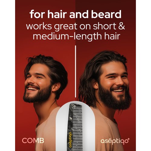 Aséptiqo Comb - Premium Compact & Easy to Clean Multi Purpose Styling & Detangling Hair Comb for Men, Women, Kids - Ideal for Straight, Thin and Short Hair, Beard, Wet or Dry, Peine (Midnight Onyx)