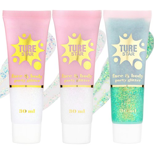 CCbeauty Body Glitter, Holographic Face Glitter Gel, Singer Concerts Music Festival Rave Party Accessories, Fine Gel Body Paint Glitter, Shimmer Glitter Makeup for Eye Lip Hair, 01 & 02 & 05
