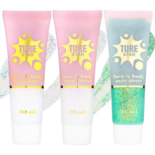 CCbeauty Body Glitter, Holographic Face Glitter Gel, Singer Concerts Music Festival Rave Party Accessories, Fine Gel Body Paint Glitter, Shimmer Glitter Makeup for Eye Lip Hair, 01 & 02 & 05