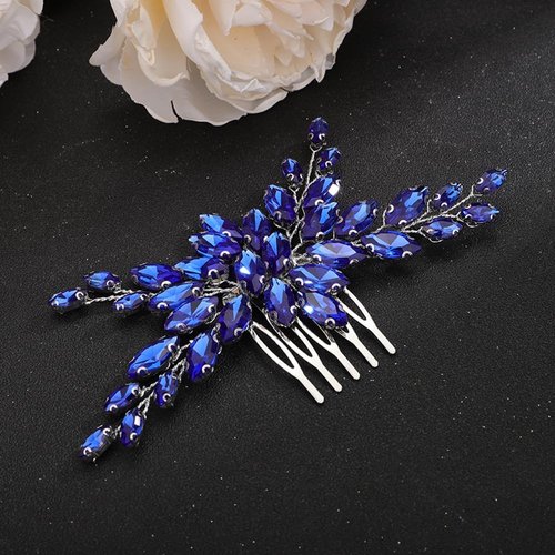 Rumtock Blue Crystals Silver Hair Comb for Women Girls Wedding Bridal Hair Styling Headpiece Jewelry (Blue)