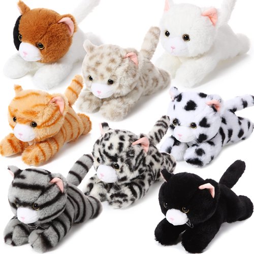 Libima 8 Pcs Cat Stuffed Animals Bulk 8 Inch Plush Kittens Cat Theme Party Favors Carnival Awards Birthday Party Gifts Assorted Cute Pet Toys Party Decor(Lying)