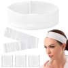 50PCS Disposable Spa Facial Headbands Elastic Non-woven Headband with Magic Tape Stretch Soft Skin Care Hair Band with Straps for Salons Supplies White