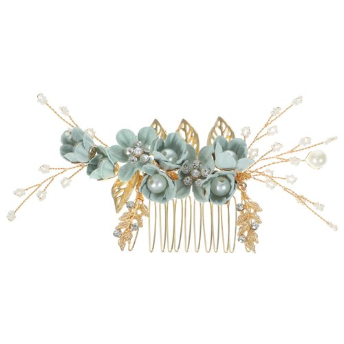 Beaupretty Bridal Hair Pieces Wedding Hair Comb, Pearl Crystal Decor Clip Pin Rhinestone Flower Wedding Hair Accessories for Bride Bridesmaid, Green