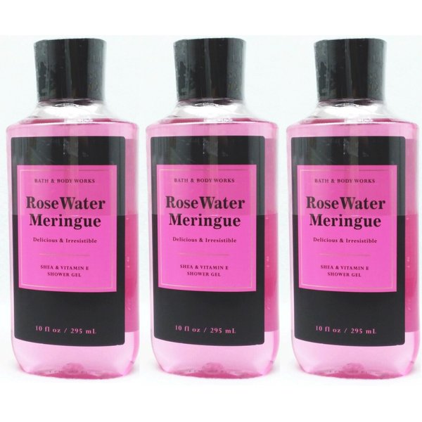 3 ROSE WATER MERINGUE Shower Gel Wash Shea Vitamin E bath body 10 oz