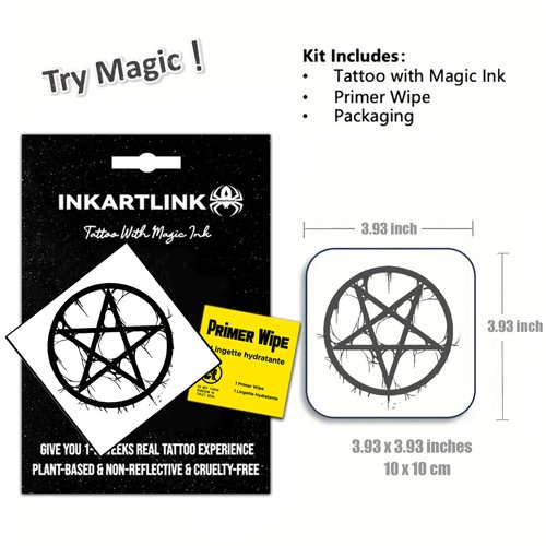 INKARTLINK Temporary Tattoos, Semi Permanent Tattoo Adult Art Design Waterproof Temp Tattoo Party Favors Tattoo Stickers Realistic Look, No Adhesive, Lasts 1-2 Weeks Black (Pentagram)