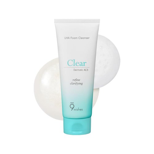 9 wishes Dermatic Clear Foam Cleanser 5.07 fl.oz - Acne Facial Wash with LHA & 20% Pear Flower Extract & Madecassoside | Low Alkaline, Gentle Exfoliating, Sensitive Skin Soothing, Korean Skincare