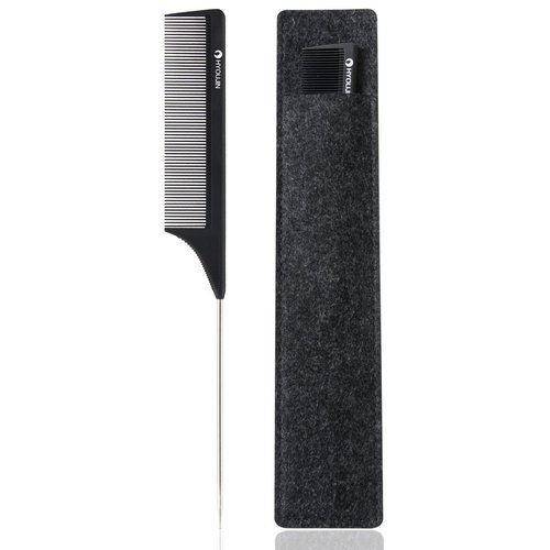 HYOUJIN Carbon Hair Rat Tail Combs Parting Rattail Combs Teasing Fine Tooth Comb Metal Hair Pick Detangling Combs for Women for Curly Hair Black