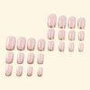 MISUD Press on Nails Short Square Fake Nails Glossy Glue on Nails Gold Chrome French Tip Acrylic Nails Squoval Artificial Nails Nude False Nails with Design 24 pcs