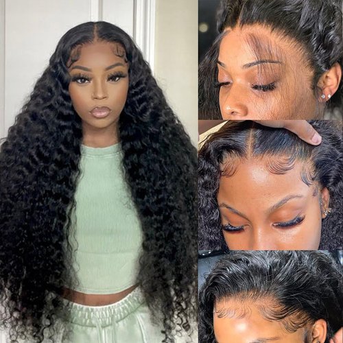 SAKALAKA Loose Deep Wave Human Hair Wigs Pre Plucked 12A Grade 5X4 HD Lace Closure Wigs for Women Deep Wave Frontal Wigs Human Hair with Baby Hair 180 Density Curly Lace Closure Wigs