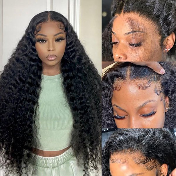 SAKALAKA Loose Deep Wave Human Hair Wigs Pre Plucked 12A Grade 5X4 HD Lace Closure Wigs for Women Deep Wave Frontal Wigs Human Hair with Baby Hair 180 Density Curly Lace Closure Wigs
