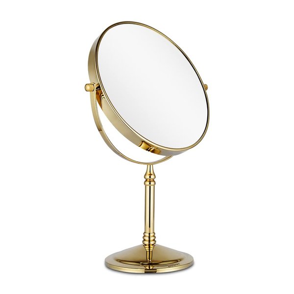 DOWRY Makeup Mirror 10x Magnification Vanity Mirror Tabletop Two-Sided Swivel Gold Finish(10X)