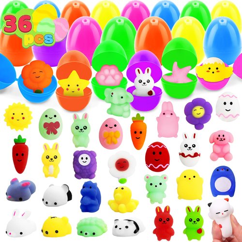 36 Pack Easter Eggs with Mochi Squishy Toys, Plastic Easter Eggs Filler Easter Gifts for Kids Easter Basket Stuffers Easter Egg Hunt, Easter Classroom Prizes Easter Party Favors