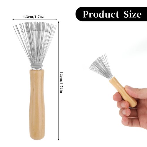 Hair Brush Cleaner, Portable and Mini Hairbrush Cleaner Tool Metal Wire Rake and Ergonomic Wooden Handle Comb Cleaning Brush for Removing Hair Dust Home and Salon Use
