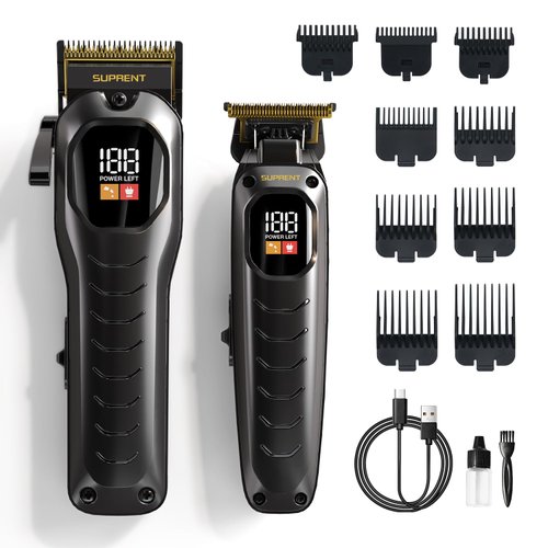 SUPRENT Cordless Hair Clippers for Men - Professional Hair Clippers & Trimmers Set, Wireless Hair Cutting Kit for Family, Rechargeable Hair & Beard Trimmer Set for Men with LED Display