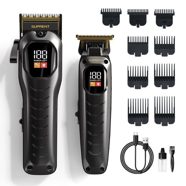 SUPRENT Cordless Hair Clippers for Men - Professional Hair Clippers & Trimmers Set, Wireless Hair Cutting Kit for Family, Rechargeable Hair & Beard Trimmer Set for Men with LED Display