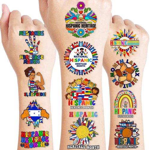 Hispanic Heritage Month Stickers Temporary Tattoos Birthday Party Decorations Supplies Favors Decor 87 PCS Latino American Spanish Tattoo Gifts For Kids Girls Boys Classroom Rewards Prizes Carnival
