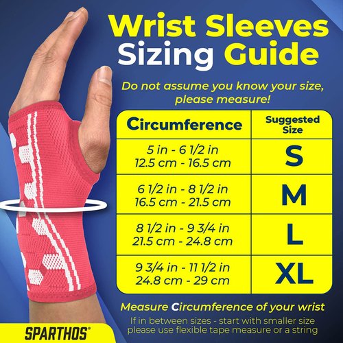 Sparthos Wrist Support Sleeves (Pair) – Compression Wrist Brace for Men and Women - Carpal Tunnel Tendonitis Arthritis Pain Relief Sports Injuries Instability Wrists Palm Hand Pain RSI (Pink-XL)