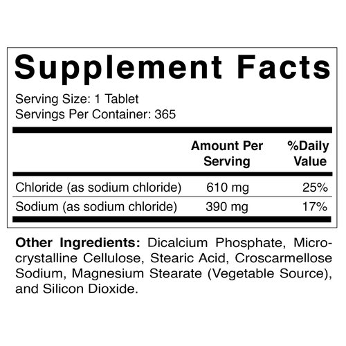 Vitamatic Sodium Chloride 1000mg, 365 Tablets - Salt Tablets, Non-GMO, Gluten Free - Electrolytes Replenisher Hydration Drink (1 Bottle)