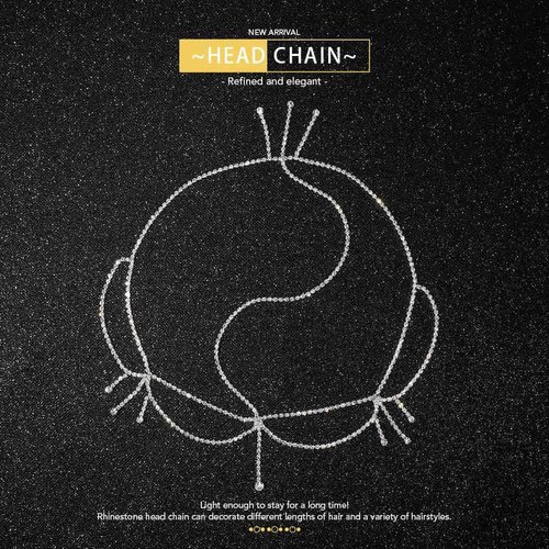 JEAIRTS Rhinestone Head Chain Silver Crystal Tassel Wedding Headpiece Chains Sparkly Bridal Forehead Hair Dress Halloween Prom Jewelry Accessories for Women and Girls