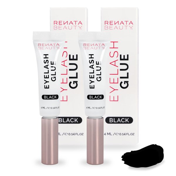 Renata Beauty 2-Pack Black Eyelash Glue, Intense Hold, Waterproof, Professional Grade Adhesive, Dual-Application Design, Hypoallergenic, Perfect for Dark Lashes & Dramatic Looks, 2x4ml