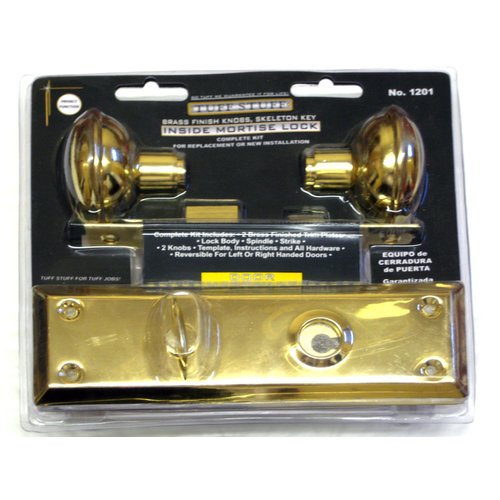 Brass Finish Inside Mortise Lock with Skeleton Key