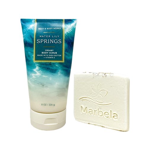 Bath & Body Works Water Lily Springs Body Scrub with a Natural Oats Sample Soap - Full Size