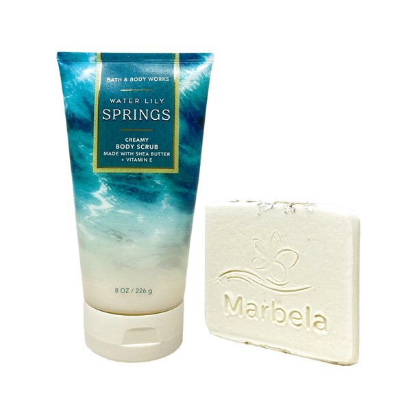 Bath & Body Works Water Lily Springs Body Scrub with a Natural Oats Sample Soap - Full Size