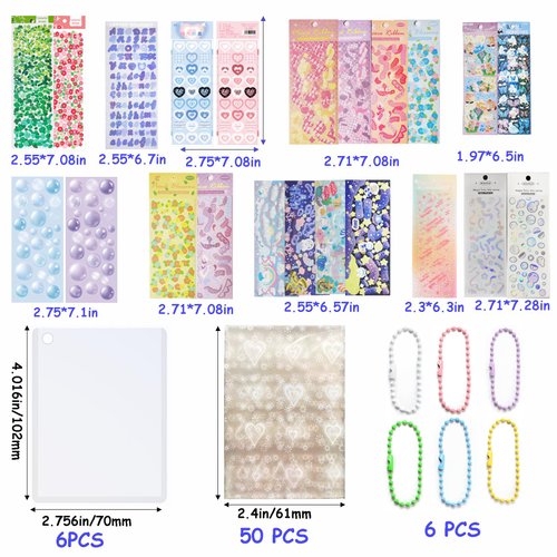 Lora Rossie 6 Kpop Photocard Holder Keychain Toploaders,50 Holographic Card Sleeves for Trading Cards Kpop Photocard,22 Ribbon Heart Bubble Deco Korean Stickers for Photocards Binder