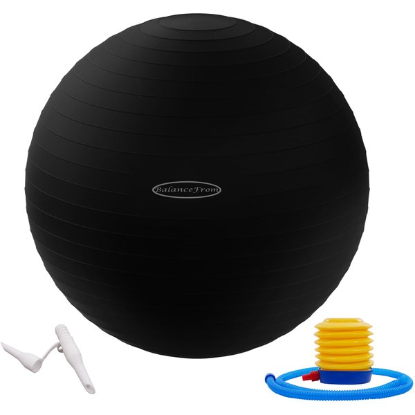Fitvids Anti-Burst and Slip Resistant Exercise Ball Yoga Ball Fitness Ball Birthing Ball with Quick Pump, 2,000-Pound Capacity, Black, 26-inch, L