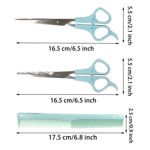 3 Pcs Hair Cutting Scissors Shears Kit, Stainless Steel Hair Cutting Scissors Thinning Shears Hair Cutting Teeth Scissors Professional Hairdressing Scissors Set for Adults Kids - Blue