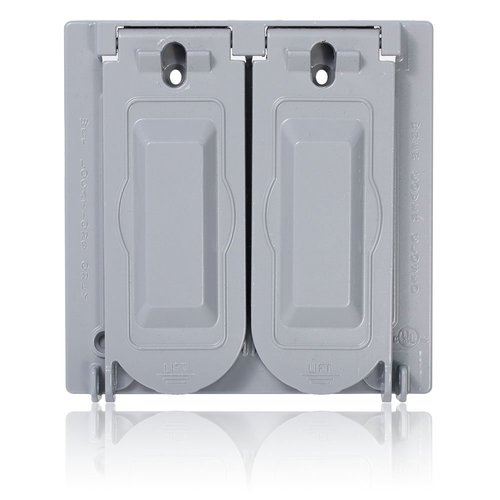 Leviton Weatherproof Cover, 2-Gang for Decora, GFCI, Duplex, or Single Receptacle, Horizontal Mount, Metallic Enclosure, Gray, WM2V-GY Outdoor Outlet Cover