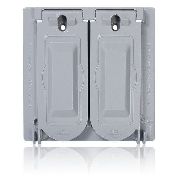 Leviton Weatherproof Cover, 2-Gang for Decora, GFCI, Duplex, or Single Receptacle, Horizontal Mount, Metallic Enclosure, Gray, WM2V-GY Outdoor Outlet Cover