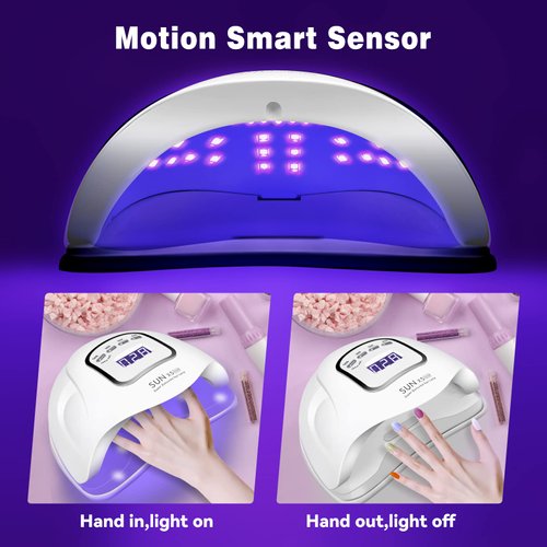 Mdismart UV LED Nail Lamp, 150W UV Gel Nail Light for Curing Acrylic& Gel Nails Polish, 4 Timer Setting, Motion Sensor Professional Nail Dryer for Beginner Use at Home and Salon