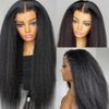 MACA BAKA Kinky Straight Synthetic Lace Front Wig Glueless 180 Density Long Black Yaki Straight 13x4 Lace Front Wigs for Black Women Pre Plucked 24 Inches Natural Color