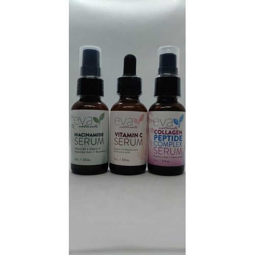 Natural Firm & Glow Skincare Set of 3 Serums – Skin Care Products With 20% Vitamin C Serum, Peptide Complex Serum, Niacinamide Vitamin B3 Serum - Peptides Serum for Face - Face Serum by Eva Naturals