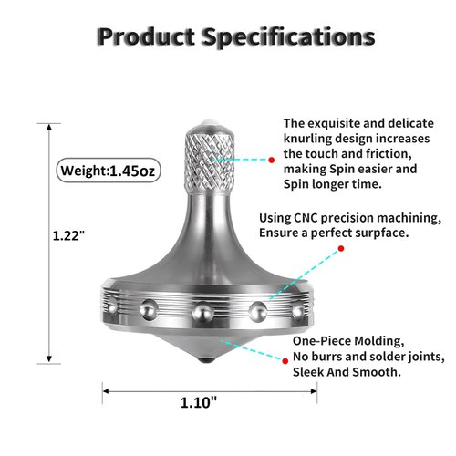 LOQATIDIS Precision Metal Spinning Top, Spin Smooth for A Long Time, Best Spin Time Over 8 Minutes, Perfect Balance Well Made EDC Desktop Gyro Toys for Adults | Unique Gift (Silver)