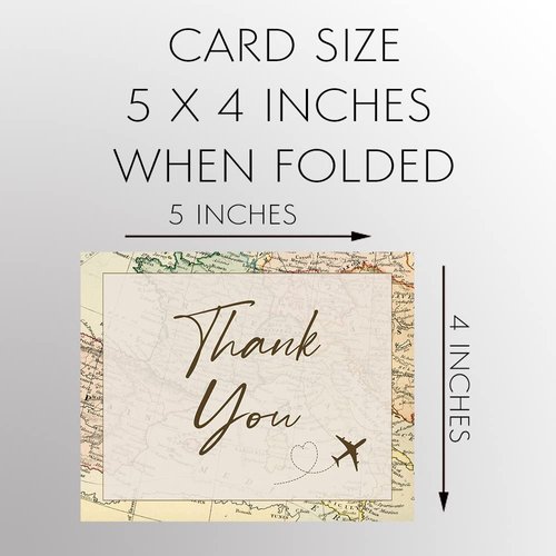 Map Thank You Cards Adventure Awaits Let The Journey Begins Love Begins Here Heart Bridal Shower Wedding Party Baby Sprinkle Travel RV Destination (24 count)