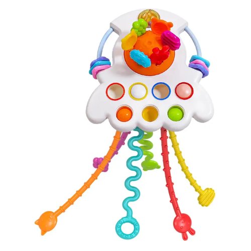 Yummy Baby Montessori Sensory Toy for Babies, Silicone Pull String Teething Toy, Perfect for Entertaining Baby While Developing Motor and Sensory Skills (Space Ship)