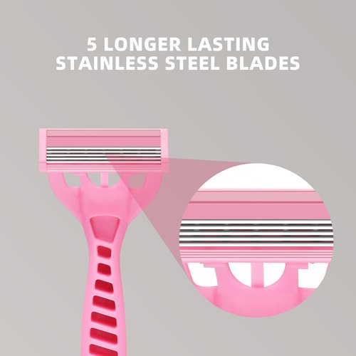 5/10 Pack 5-Layer Pink Manual Razor for Women, Classic Manual Safety Razor,Shaving, Replacement Refills, Body Bikini Hair Removal Shaving Tools (10 Pack)