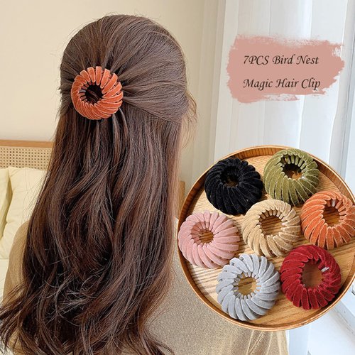 OFIGAS 7PCS Bird Nest Magic Hair Clip, Lazy Birds Nest Plate Hairpin for Women and Girls Velvet Fabric, Anti-Skid Design, Compatible with Thin and Thick Hair