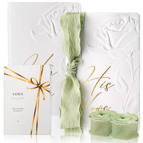 Vow Books his and hers with Silk Ribbons, Vow Books for Wedding, Wedding Vow Books Gift for Bride and Groom with 28 Pages-5.5 * 3.5 in Wedding Keepsake Vow book with Gilded Font Set of 2（Green）